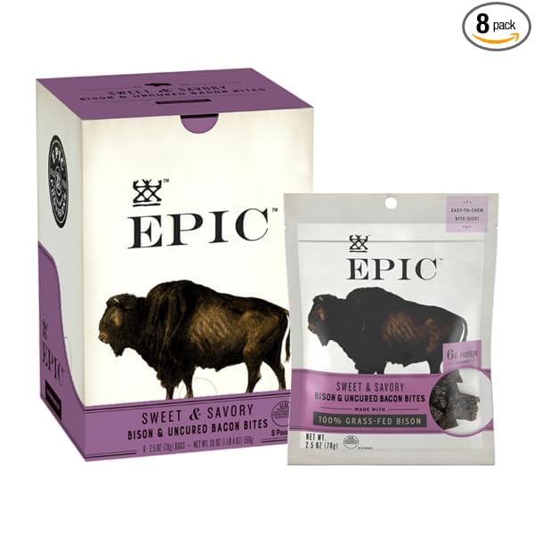 E.pic Jerky Bison Bacon Chia Bites 2.5 Ounces (Pack of 8)