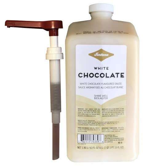 Fontana White Chocolate Mocha Sauce (63 fl oz) – Premium White Chocolate Flavoring for Coffee Lattes Desserts &amp Baking – Includes Dispensing Pump – Kosher Certified – By Dr. Variety