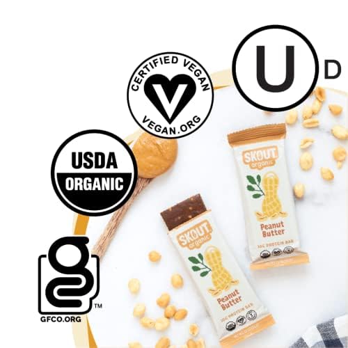Skout Organic Plant-Based Protein Bars Peanut Butter (12 Pack) – 10g Protein – Vegan Protein Bars – Only 3 Ingredients – Easy Snack – Gluten Dairy &amp Soy Free