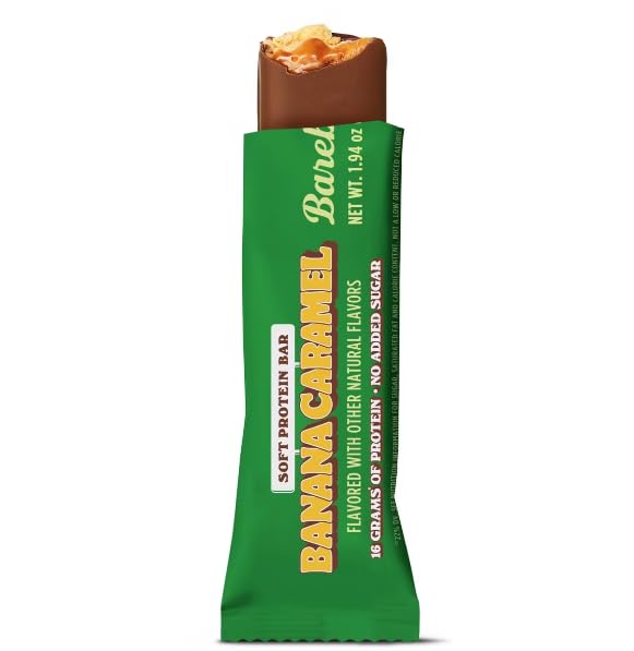 Barebels Soft Protein Bar Banana Caramel - 16g High Protein No Added Sugar Low Sugar Fluffy Chocolate Snack Bars Banana Caramel Filling On-the-Go Breakfast &amp Post-Workout (Pack of 4 Bars 55g