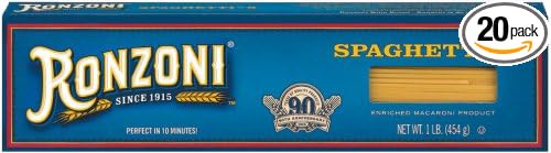 Ronzoni Pasta Spaghetti 16 Ounce (Pack of 20)