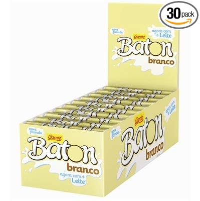Garoto - Baton - White Cylinder Chocolate Bar - 16.93 Oz (PACK OF 30) | Barras Cilíndricass de Chocolate Branco 30x16g - 480g