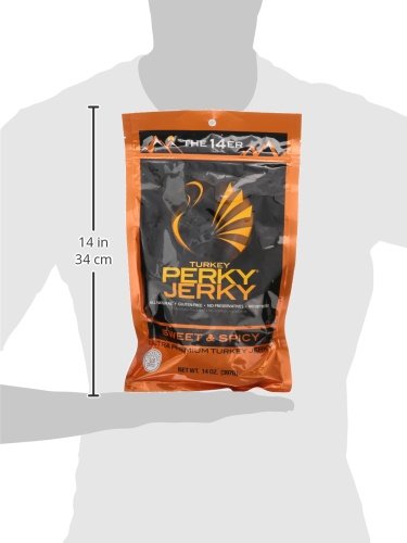 Perky Jerky Sweet and Snappy Turkey Jerky 14oz - Low Sodium - 10g Protein per Serving - Low Fat - 100% U.S. Sourced - Tender Texture and Bold Flavor