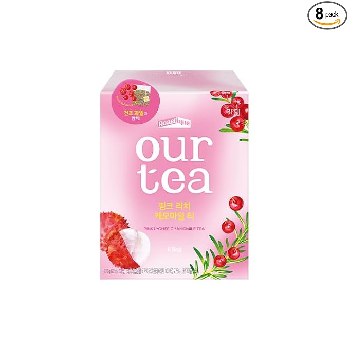 ROASTIQUE Pink Lychee Chamomile with Real Dried Fruit – Premium Orgainc Sweet Fruit Blend Eco-friendly PLA bags 8 Tea Bags