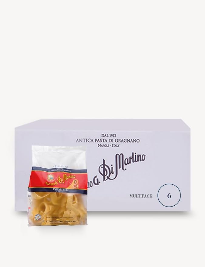 Pastificio Di Martino - Pappardelle Pasta 16oz (12 Packs) Non-GMO Organic Pasta Made in Italy with 100% Italian Durum Semolina Wheat - Healthy Italian Pasta High in Protein &amp Fiber Bronze Die