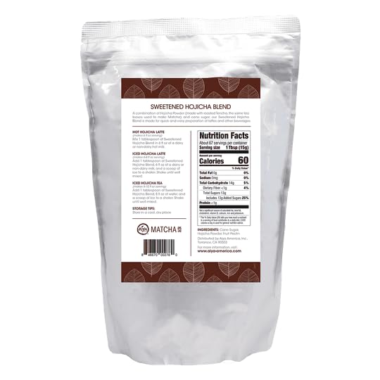 Aiya Sweetened Hojicha Matcha Blend - Nutty Roasted Green Tea Powder with Cane Sugar - Perfect for Lattes &amp Smoothies | 1kg Bag (2.2 lbs)