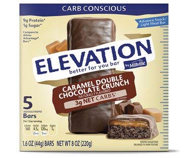 Millville Elevation Protein Bars Snack Endulgent Treat 1.4oz Bars 5g Protein (Caramel Double Chocolate Crunch 2 Pack (10 Bars))