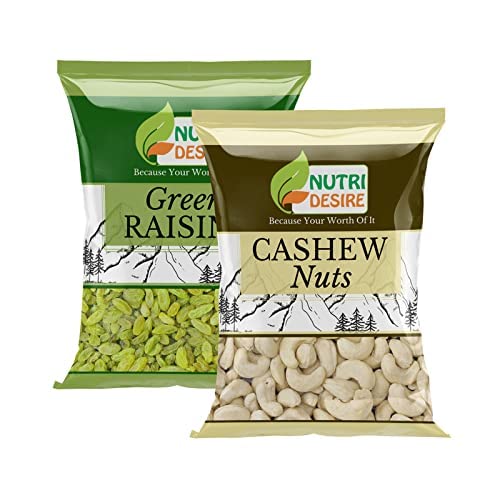 Nutri Desire Afghani Green Kishmish Raisins &amp Cashew Nuts Whole Kaju 500 gms Each Total 1 kg