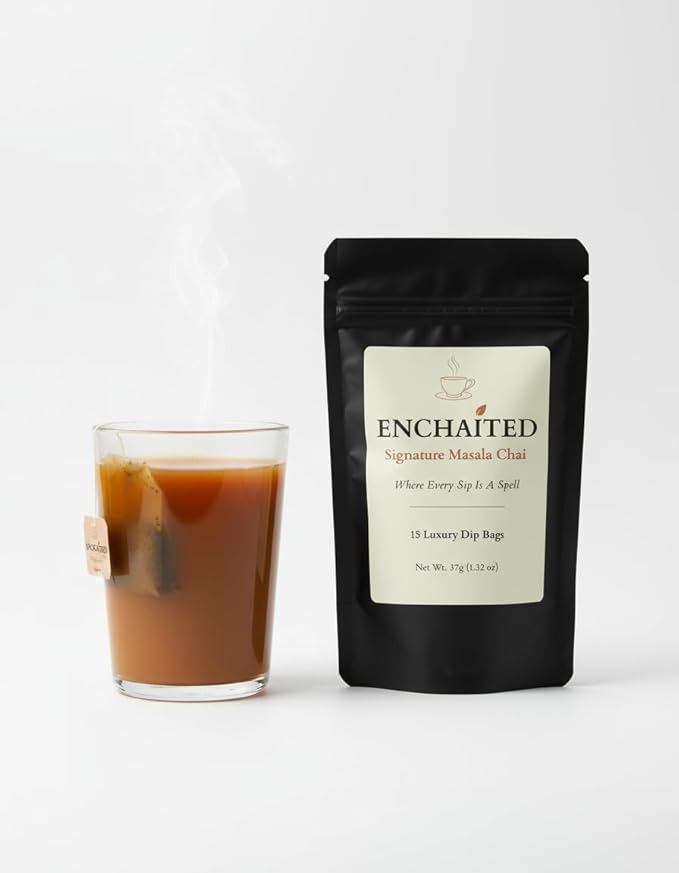 ENCHAITED Authentic Masala Chai Tea Bags - 15 Count | Premium Assam Tea Loose Leaf Quality in Convenient Pyramid Bags | Bold Morning Energy &amp Coffee Alternative | Real Indian 7-Spice Blend | Indiv
