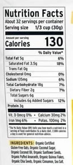 Purely Elizabeth Organic Original Salty-Sweet Ancient Grain Granola Gluten-Free Non-GMO 34oz Bag