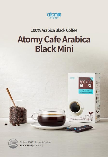 Atomy Arabica Black Instant Coffee Mini – 70 Sticks | Sugar-Free Dark Roast | Korean Café-Style Coffee