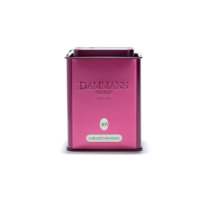 Dammann Freres Loose Leaf Carcadet Provence Premium Gourmet French Herbal Tea Blend Hibiscus Apricot Peach Flavors 3.52 Ounce Tin