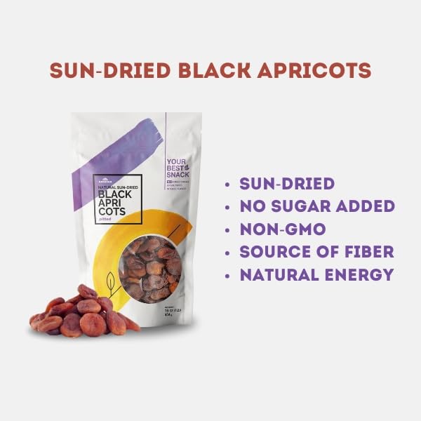 Arashan Natural Black Dried Apricots from Kyrgyzstan 1lb - Unsulphured Sun-Dried No-Added Sugar Sweet and Tangy Ideal for Snacking Baking and Nutritious Trail Mixes