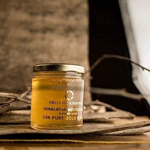 Organic Kashmir 24 Carat Gold Honey Gold Flakes Honey Organic Honey Kashmiri Honey 400 gram