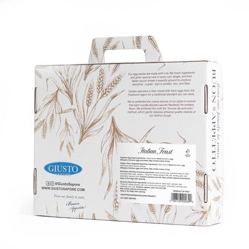 Giusto Sapore Pasta Gift Set - Imported From Italy - Perfect for The Foodie In Your Life - Italian Feast Tagliolino Paglia e Fieno Tagliatelle Red Pesto &amp Basil Pesto