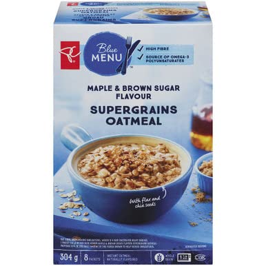 President's Choice Blue Menu Maple &amp Brown Sugar Flavour Supergrains Oatmeal 304g/10.7oz Imported from Canada}