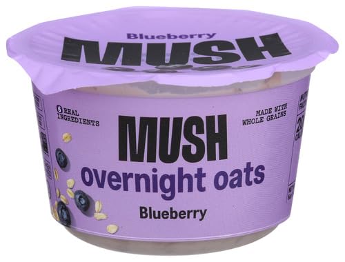 Mush Overnight Oats - Blueberry - 15g Protein Good Source of Fiber Non-GMO Dairy Free Gluten Free 5oz - 8 Pack
