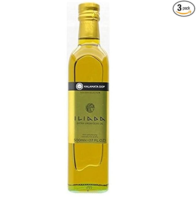 Iliada Kalamata Greek Extra Virgin Olive Oil  17-Ounce Glass Bottles (Pack of 3)