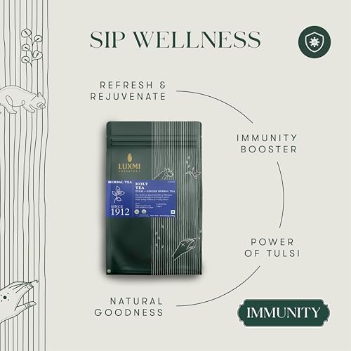Luxmi Estates Organic Tulsi Tea 50 Tea Bags Caffeine Free Non-GM and Organic for Immunity Inflammation and Stress Relief