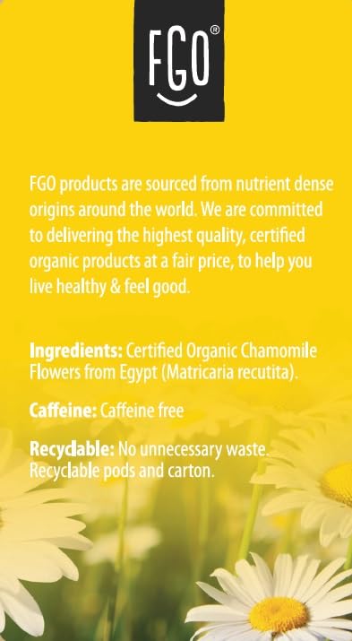 FGO Organic Chamomile Tea K-Cup Pods for Keurig 24 Count (Pack of 1) Naturally Caffeine-Free Herbal Tea USDA Organic Non-GMO &amp Recyclable