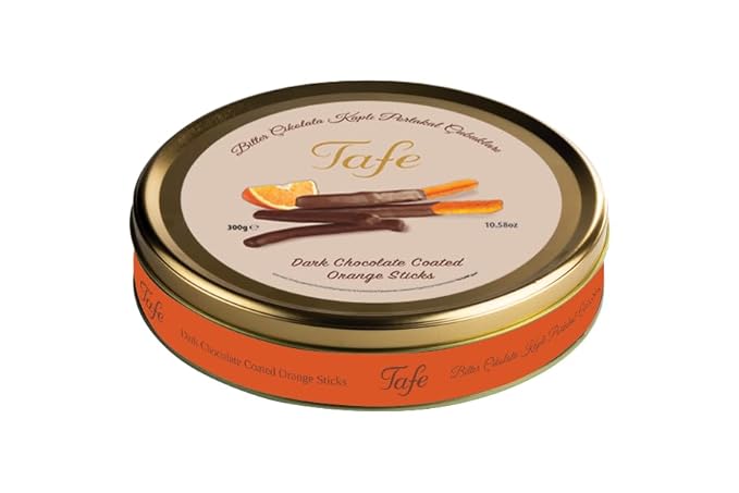 Tafe Dark Chocolate Coated Orange Sticks – Premium Belgian Bitter Chocolate – Gourmet Citrus Candy Gift Tin Box – 300g (10.5 oz)
