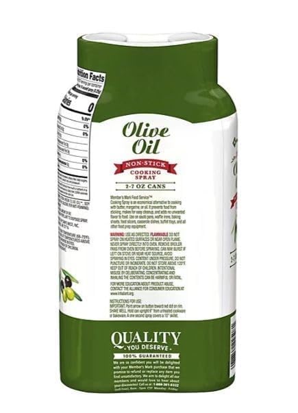 Member Mark Olive Oil Cooking Spray 7 oz (2 Pack) | Non-Stick Olive Oil Spray for Cooking Baking &amp Grilling | Heart-Healthy Convenient Kitchen Essential