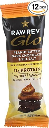 2 Packs of Raw Revolution Glo Bar - Peanut Butter Dark Chocolate and Sea Salt - 1.6 Oz - Case of 12 by Raw Revolution