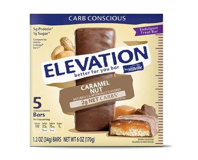 Millville Elevation Protein Bars Snack Endulgent Treat 1.4oz Bars 5g Protein (Caramel Nut 2 Pack (10 Bars))