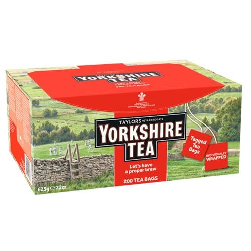 Yorkshire Tea Red Black Tea Individually Wrapped Bags 200 Count (Pack of 1) Refreshing Satisfying and Strong Classic British Breakfast Blend Caffeinated Enjoy Hot or Iced 200 Teabags
