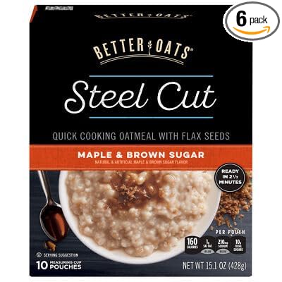 Better Oats Steel Cut Oats Maple &amp Brown Sugar 15.1 oz (Pack of 6)