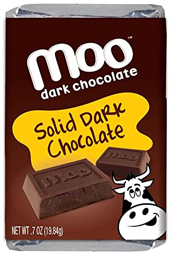 Moo Chocolates All Natural Solid Dark Chocolate Mini Bars 0.7 oz 14 ct (Pack of 1) | 100 Calorie Snacks for On-the-Go Lunchboxes Office