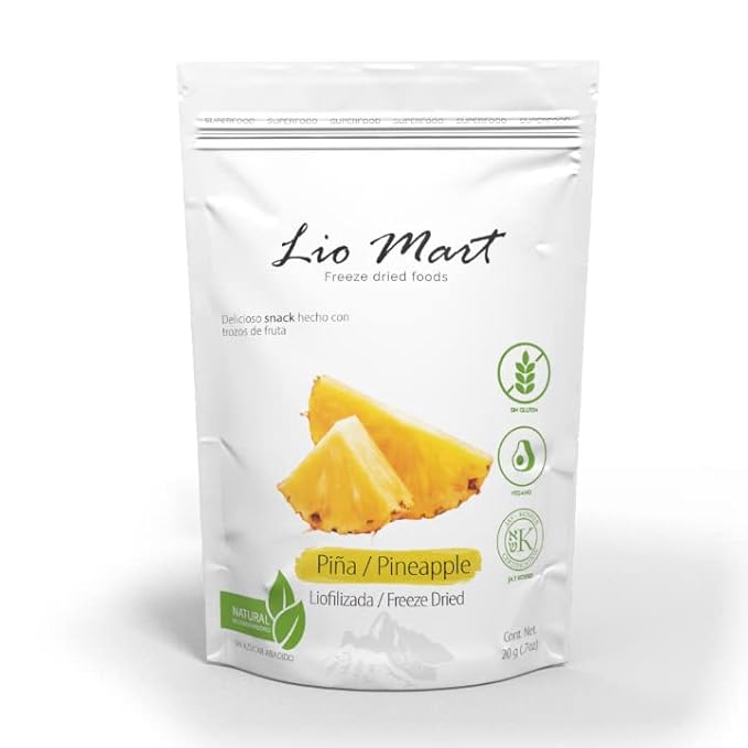 LioMart Dry fruit Snacks- Freeze dried Pineapple. Delicious Natural and Healthy Fruit with no added sugar. Perfect dried fruit for snack backing smotthies topping breakfast and more. 10 Pack box