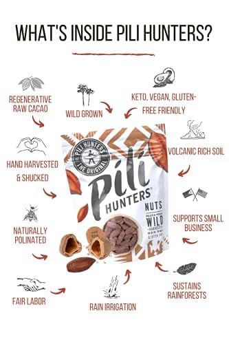 Pili Hunters Wild Sprouted Pili Nuts - Raw Cacao &amp Organic Coconut Sugar - Paleo &amp Vegan Keto Snack for Low Carb Energy - Gluten &amp Dairy Free Superfood - Non-GMO - As Seen on Shark Tank -