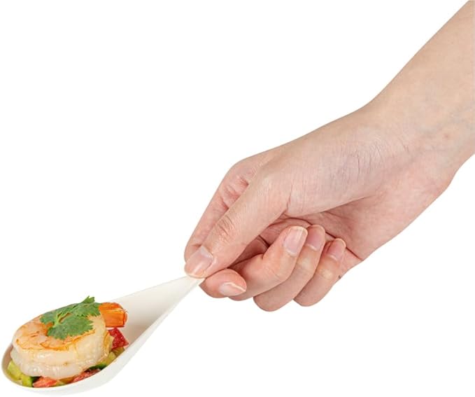 Restaurantware Tasting Spoons - 100 Pack - 4.25 Inch Pulp Safe Home Compostable Teardrop Mini Spoon - Eco-Friendly Sugarcane Bagasse Disposable Utensils for Catering Food Tasting