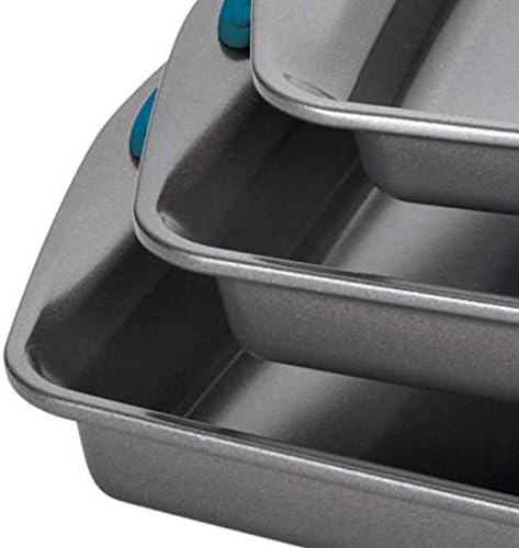 Rachael Ray Bakeware Nonstick Cookie Pan Set 3-Piece Gray with Marine Blue Grips