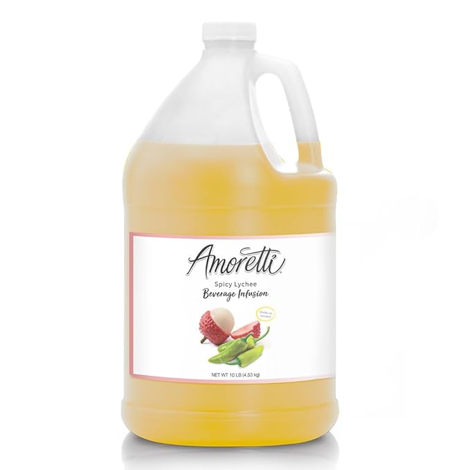 Amoretti - Spicy Lychee Beverage Infusion (10 lbs) - Drink Mix &amp Water Enhancer with Pump for Flavoring Cocktails Waters Teas Mocktails and other Beverages Preservative Free Gluten Free