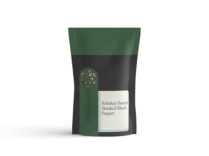 Savory Spice Whiskey Barrel Smoked Black Pepper - Cracked Pepper Smoked with Oak Staves from Whiskey Barrels | Smoked Pepper Seasoning for BBQ Grilling &amp Roasting (1 Cup Bag - Net: 4.1 oz)