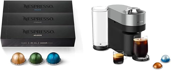 Nespresso Vertuo POP+ Deluxe Coffee and Espresso Machine by Breville Titan and Capsules Medium and Dark Roast Coffee Variety Pack