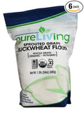 Pure Living Sprouted Organic Buckwheat 6 Count of 16 oz Nutrient-Dense Gluten-Free Healthy Pseudocereal