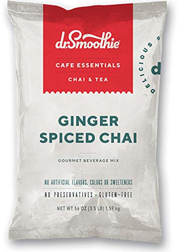 Dr. Smoothie Café Essentials Ginger Spiced Chai – No Artificial Colors Flavors or Sweeteners – Shelf Stable – 66mg of Caffeine – Great for Hot Iced &amp Frozen Frappes (3.5 lb Bag 26 Servings)