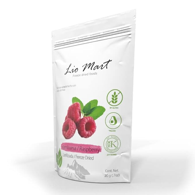 LioMart Dry fruit Snacks- Freeze dried Raspberry. Delicious Natural and Healthy Fruit with no added sugar. Perfect dried fruit for snack backing smotthies topping breakfast and more. 10 Pack box