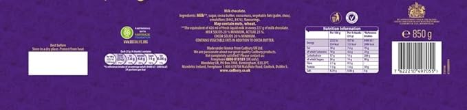 Cadbury Dairy Milk Chocolate Bar 850 g