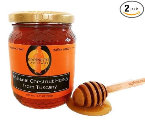 Giannetti Artisans Raw Chestnut Honey from Tuscany Italy - Artisan Produced (17.63 oz - 500g) (2-Pack)