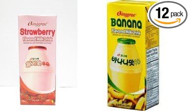 Binggrae Combo Milk Banana 6pk &amp Strawberry 6pk Flavor (Pack of 12)