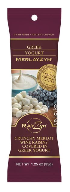 Wine RayZyn® - Greek Yogurt Covered MerlayZyn® - Hand Harvested Dried Merlot Wine Raisins® from Napa Valley enrobed in smooth and creamy Greek Yogurt – The Healthier Raisin with a Natural Crunch - A