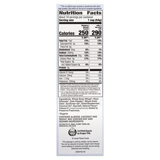 Organic Cescadian Farm Blueberry Almond Crunch (34 Oz 2.12 Lbs)