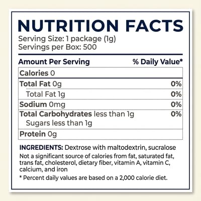 Dolce Vitta Premium Sucralose Sweetener Yellow Sweetener Bulk Pack 500 Individual Packets Zero Calorie Sugar Substitute for Coffee &amp Tea