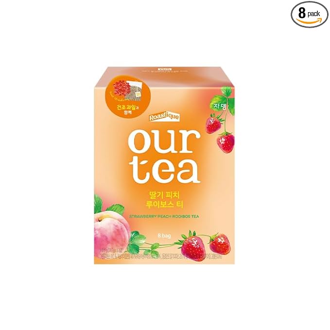 ROASTIQUE Strawberry Peach Rooibos Tea with Real Dried Fruit – Premium Orgainc Tea Sweet Fruit Blend Hot or Iced Tea Eco-friendly PLA bags 8 Tea Bags