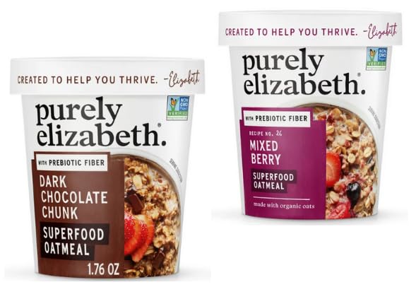 Purely Elizabeth Organic Oats Instant Oatmeal 1.76 oz Cup + King Combos QR Code Mixed pack with (Seasonal (Chocolate e Mixed Berries (3 each))