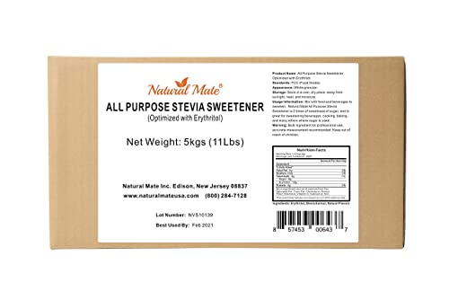 Natural Mate Bulk Sweetener - Organic Stevia Granular Powder Blended with Erythritol - 2:1 Sugar Replacement for Keto Paleo Low GI – (5KG/11Lb Pack of 1)